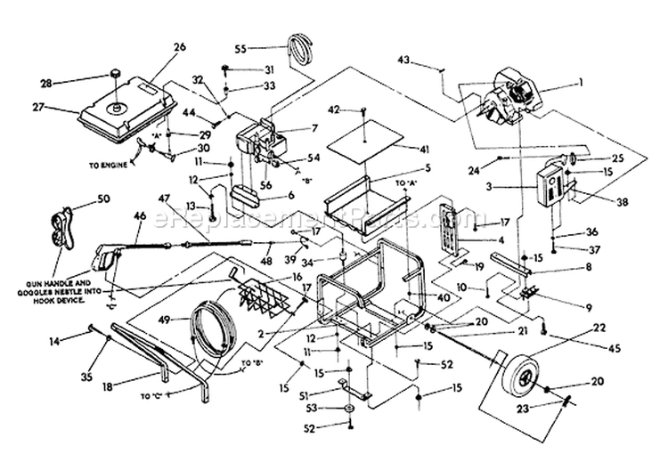Page B Diagram and Parts List for 9585-2  Briggs and Stratton Pressure Washer